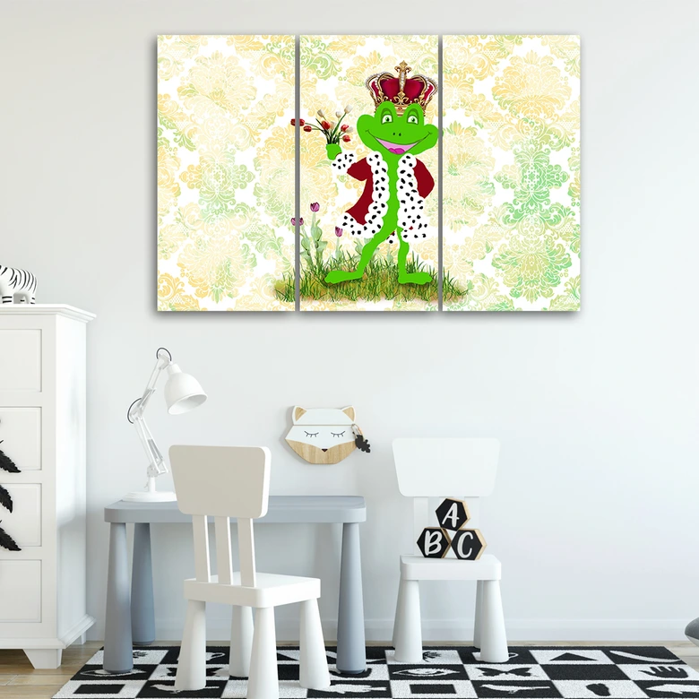 Leinwandbild 3-teilig, Frosch Tiere Kinder 