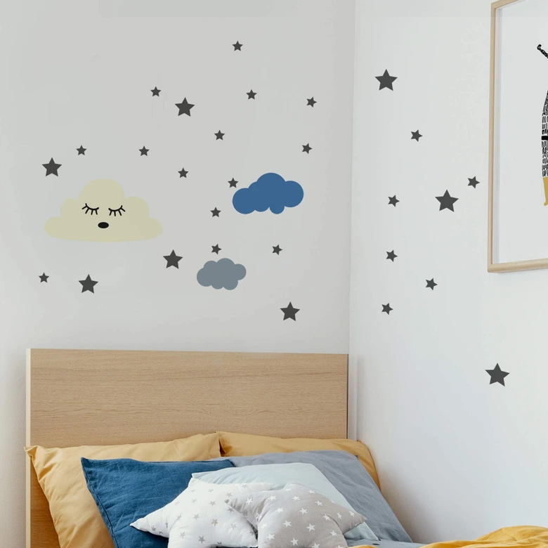 Wandtattoo Wolke schlummernd + Sterne 