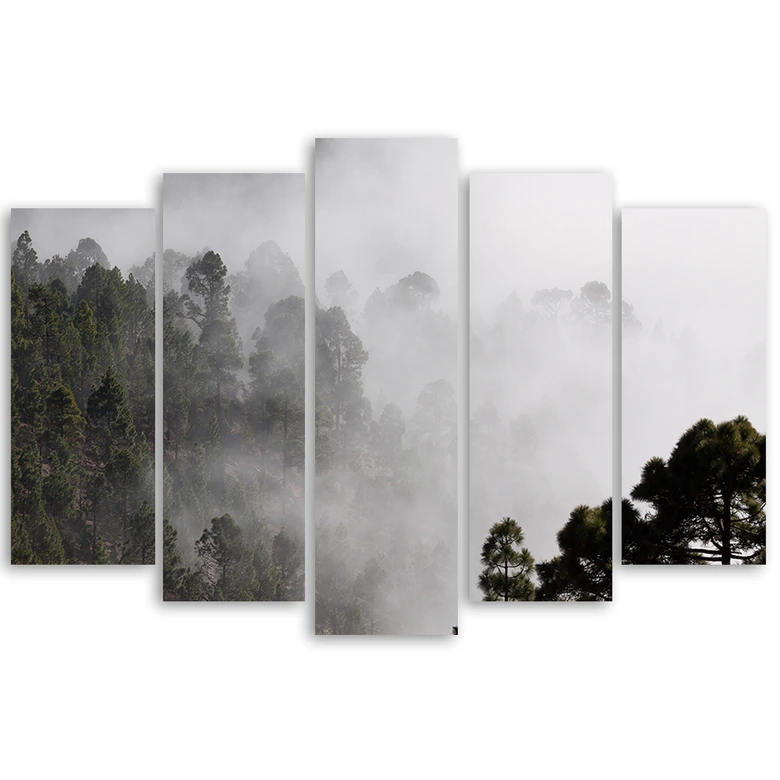 Leinwandbild 5 teilig, Wald im Nebel 