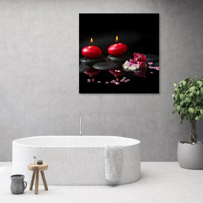 Leinwandbild, Rote Kerzen Zen Stones 