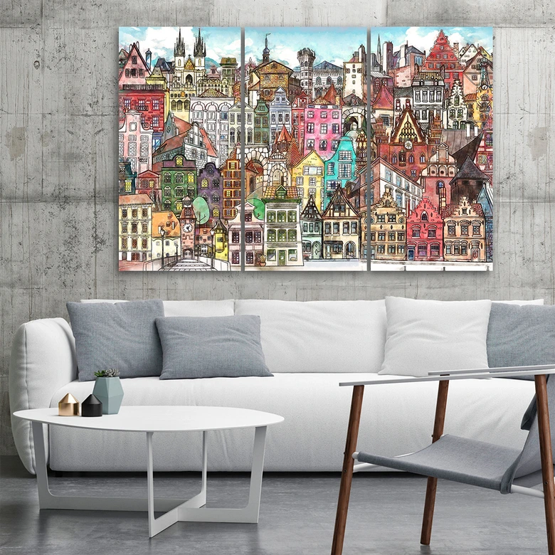 Leinwandbild 3 teilig, Fröhliche Stadt 