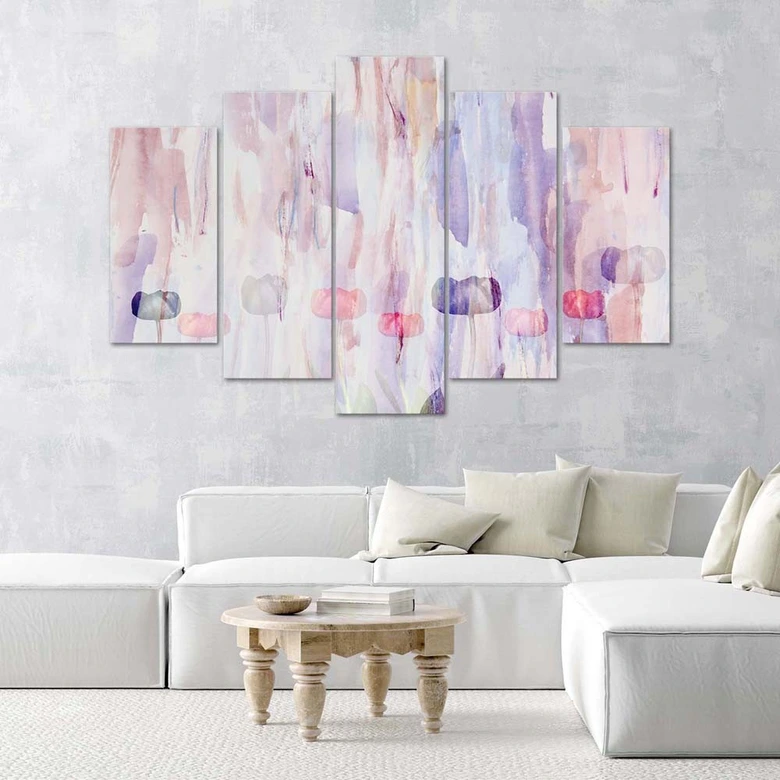 5-delige canvasprint, abstracte pastelkleur 