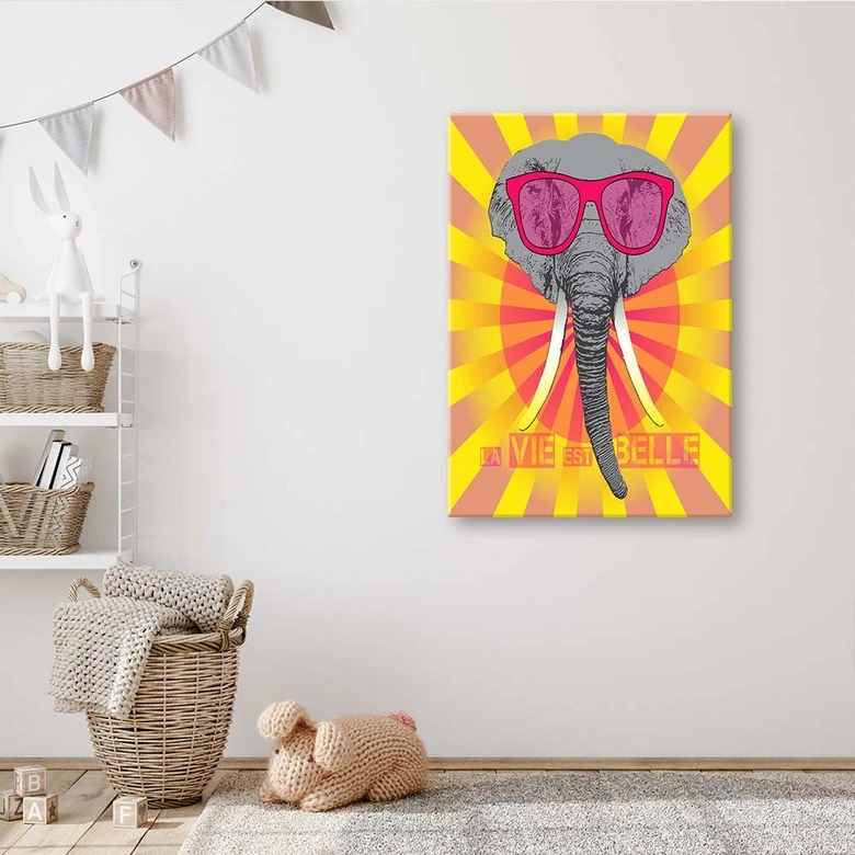 Canvasbillede, Elefant med briller 