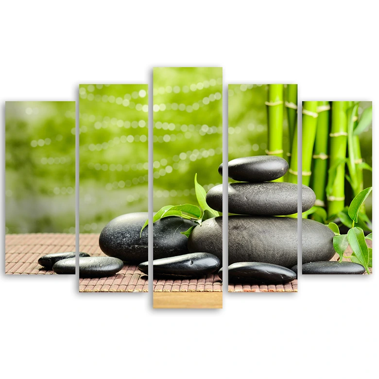 Leinwandbild 5 teilig, Zen Spa Bambus Steine 