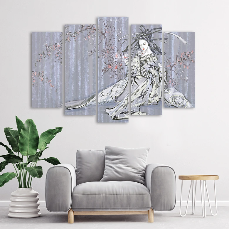 Leinwandbild 5 teilig, Traditioneller japanischer Geisha 