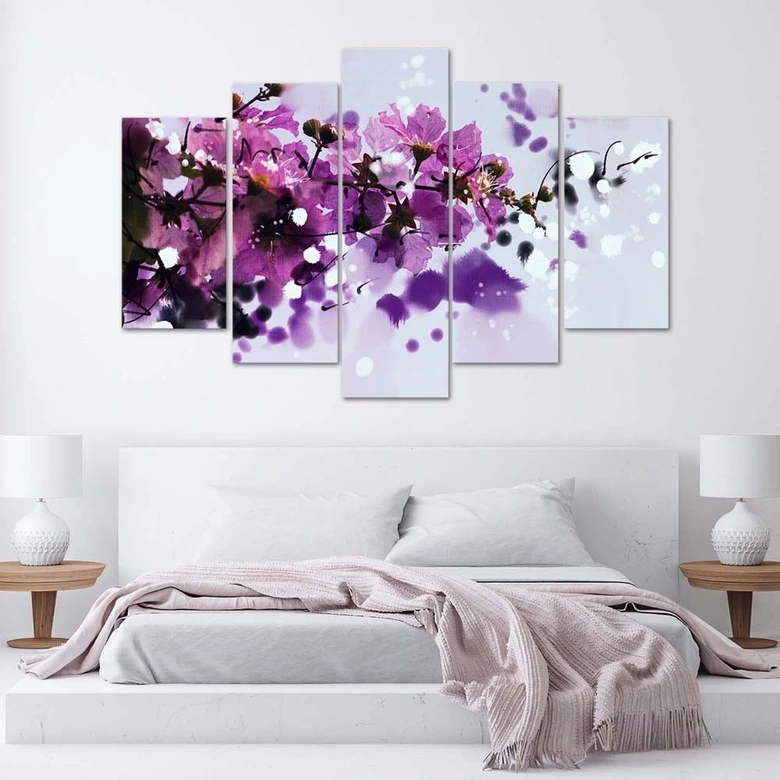 Leinwandbild 5 teilig, Blumen Lila Natur 