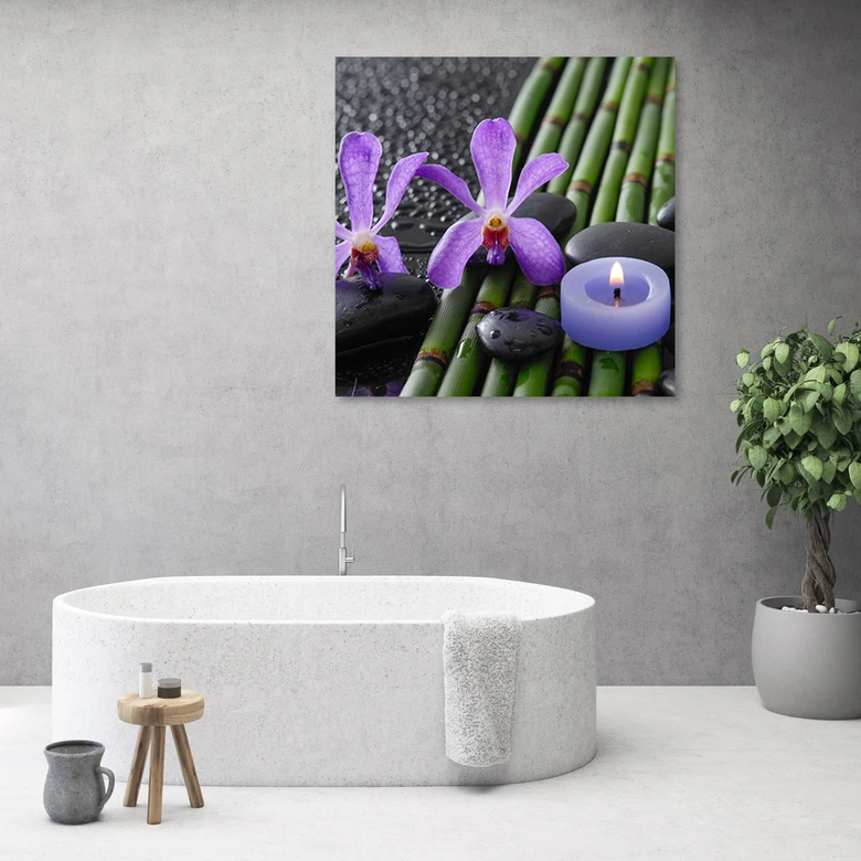 Leinwandbild, Bambusblumen Zen Spa -Kerze 