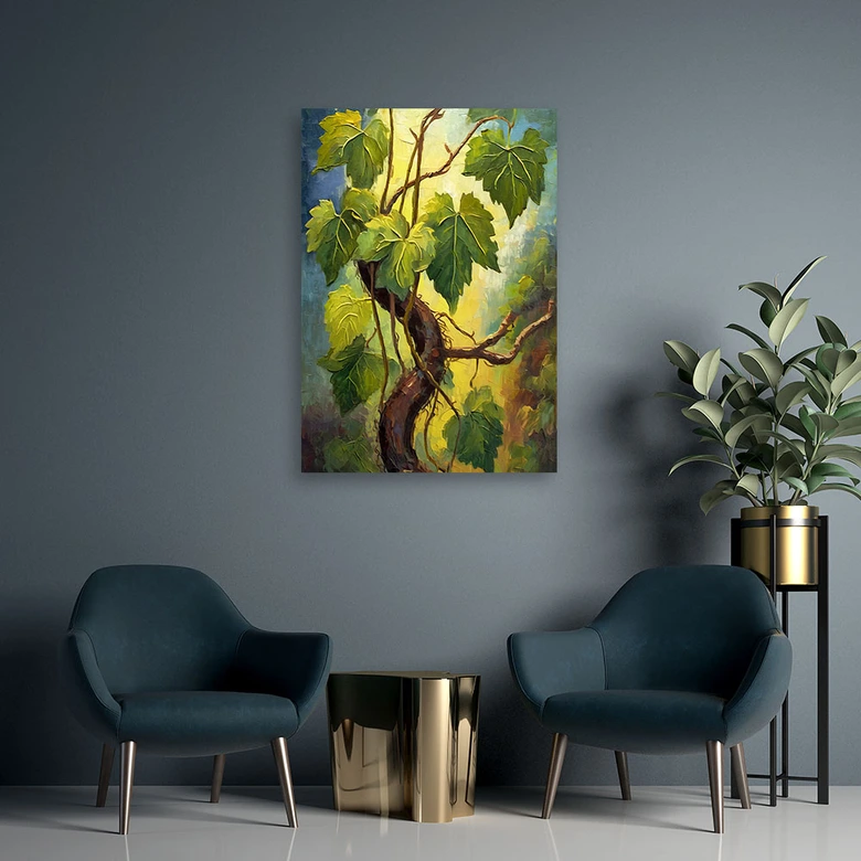 Leinwandbild Grüne Weintraubenblätter 