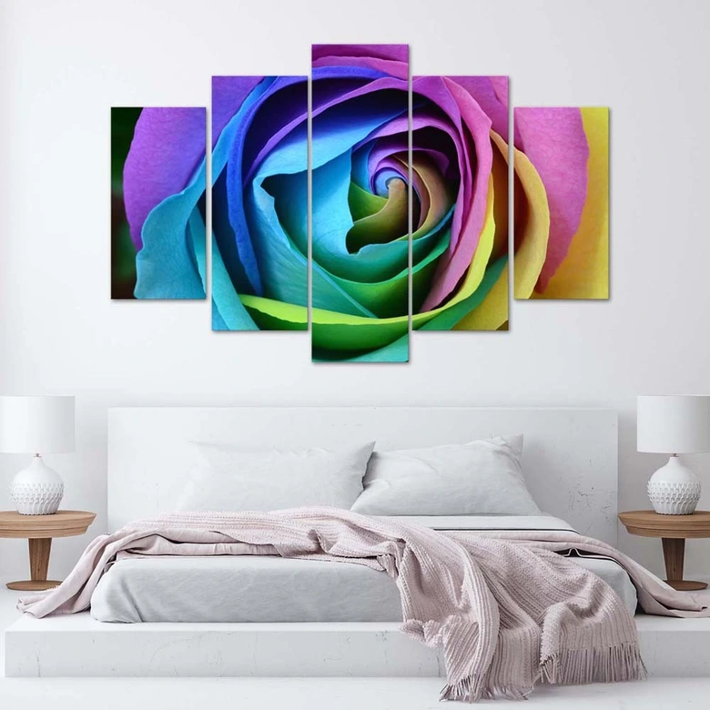 Leinwandbild 5 teilig, Rose Blume Bunt 