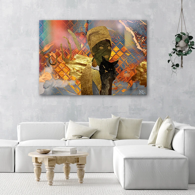 Leinwandbild, Afrikanerin und Katze 