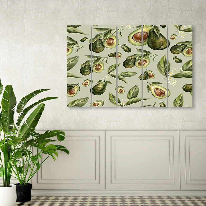 Leinwandbild 5 teilig, Avocado -Hälften 