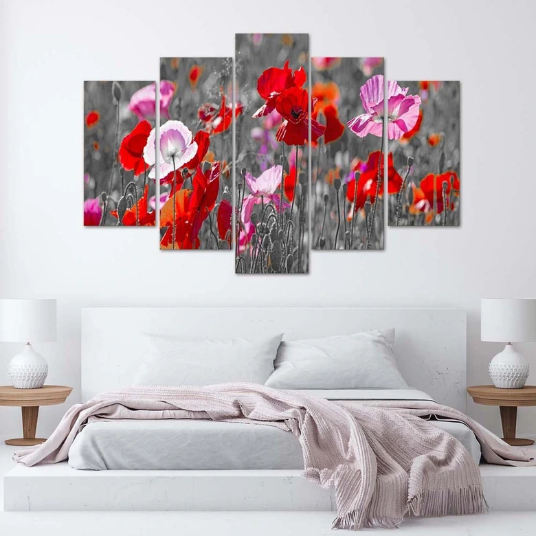 Leinwandbild 5 teilig, Roter Klatschmohn 