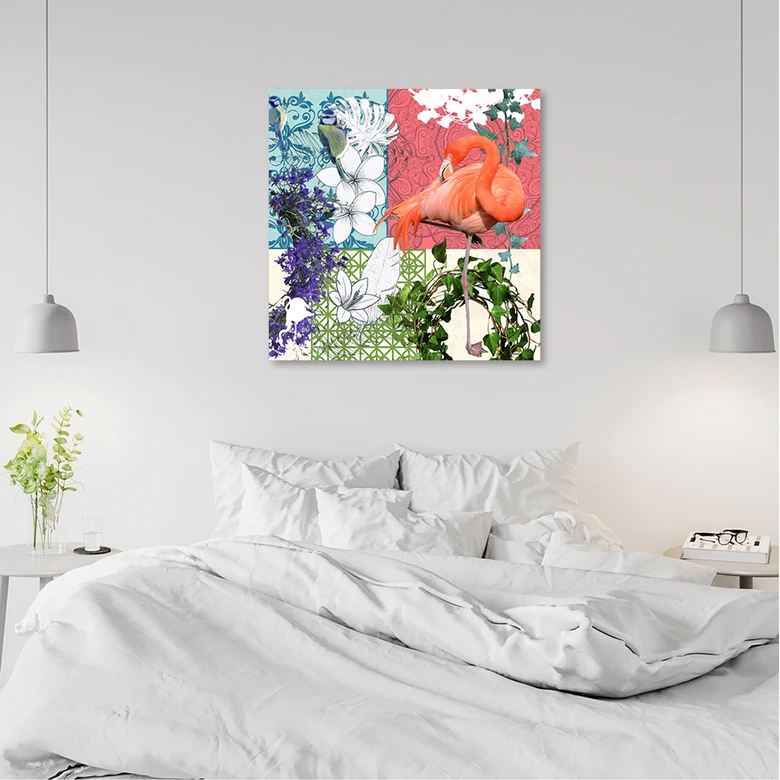 Leinwandbild, Flamingos Vögel collage 