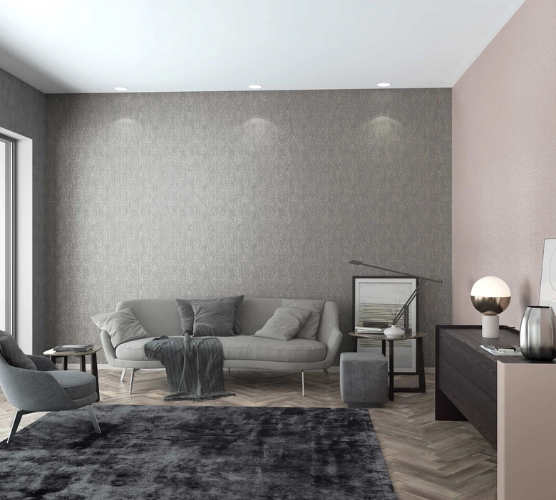 Non-woven wallpaper with a light textured look in solid copper structure  