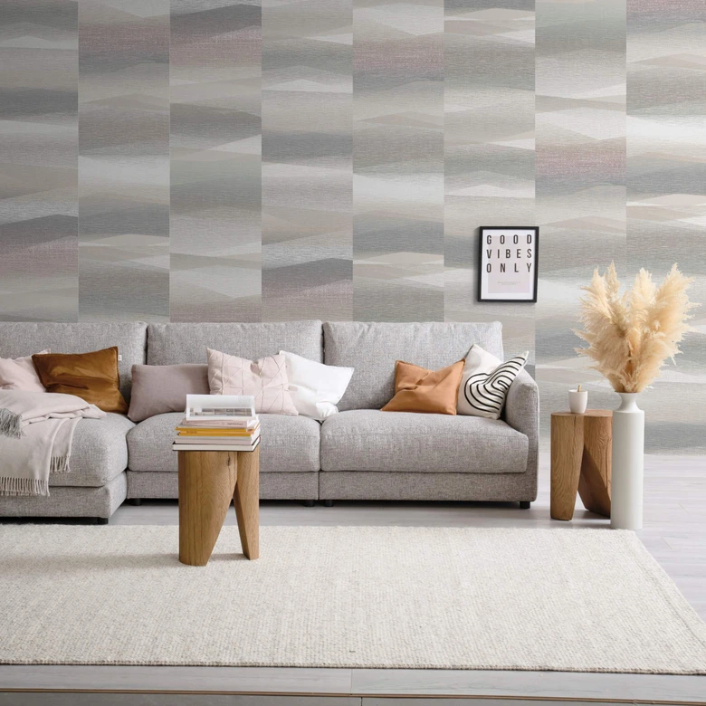 Papier peint intissé à motif graphique en gris, beige graphique 