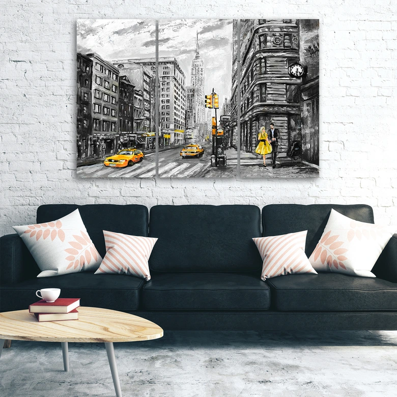 3-delige canvas print, New York Taxi USA acryl 