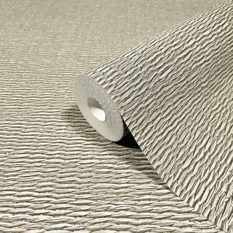 Vliestapete mit geflechteter Holzoptik beige, weiß Textiloptik 