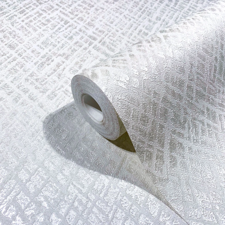 Vliestapete mit glänzendem Gitter Motiv weiß, pearl Struktur 