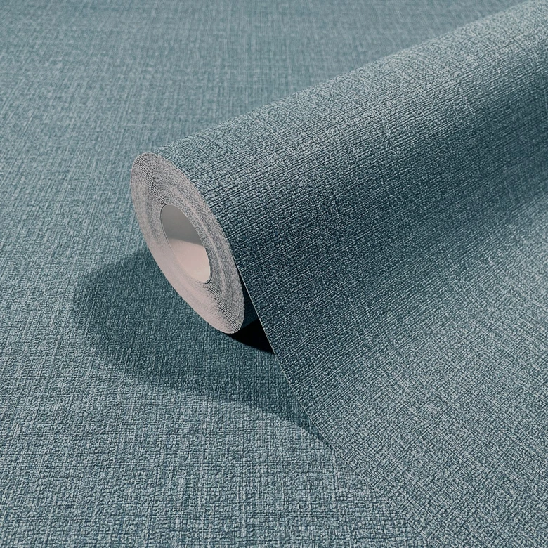 Papier peint intissé aux lignes fines et à la structure légère bleu, gris uni 