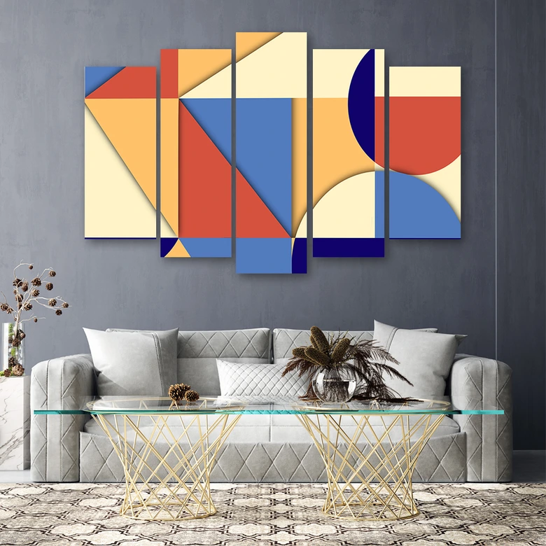 Leinwandbild 5 teilig, Geometrische Abstraktionsformen 