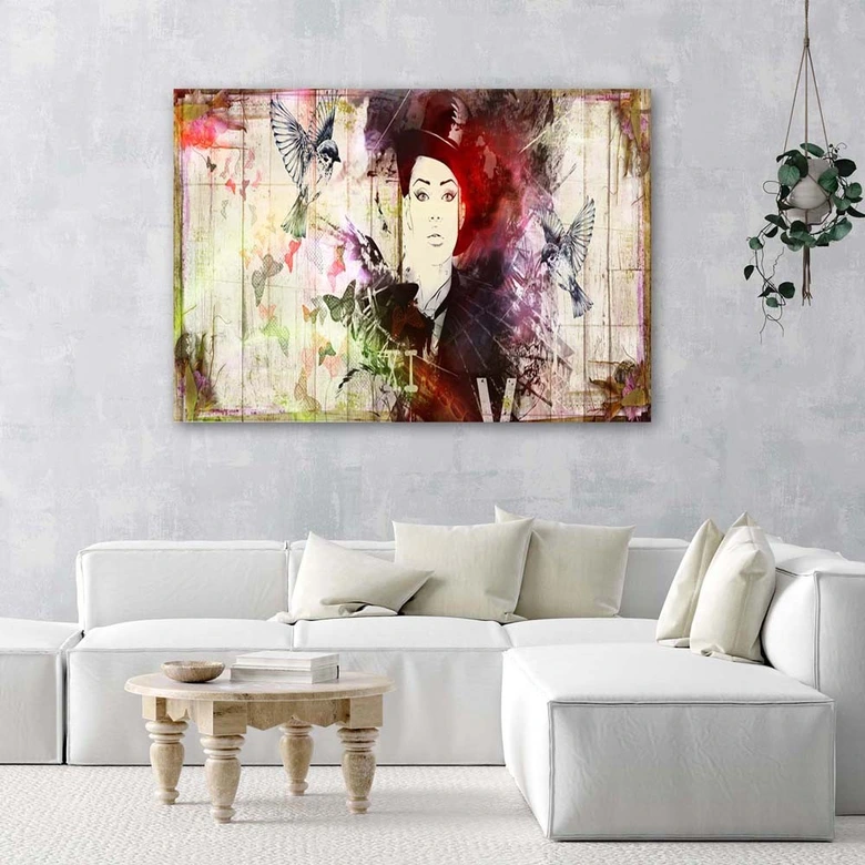 Leinwandbild, Mädchen mit Hut Shabby Chic 