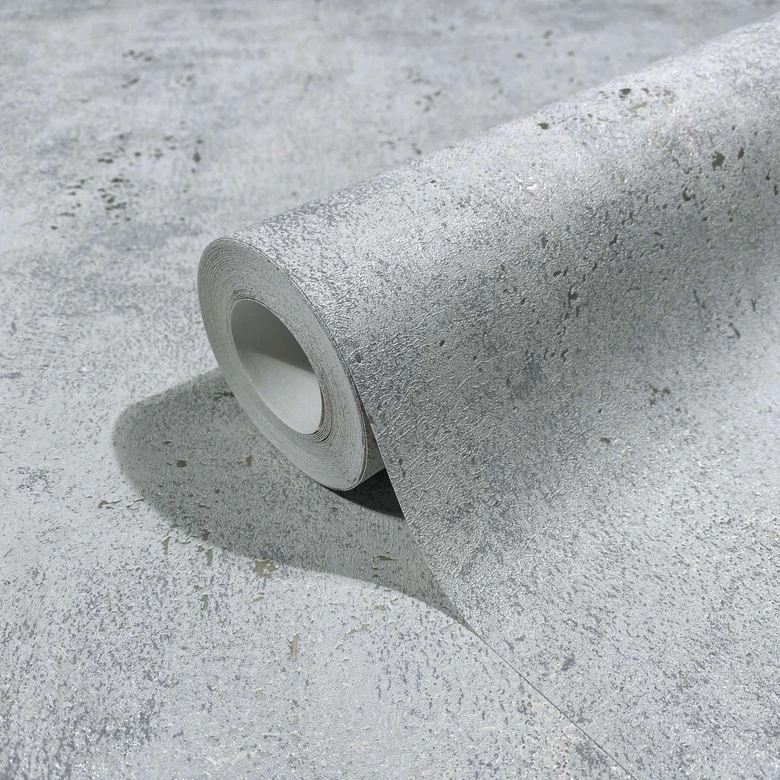 Non-woven tapet i en något glansig grå slät betonglook 