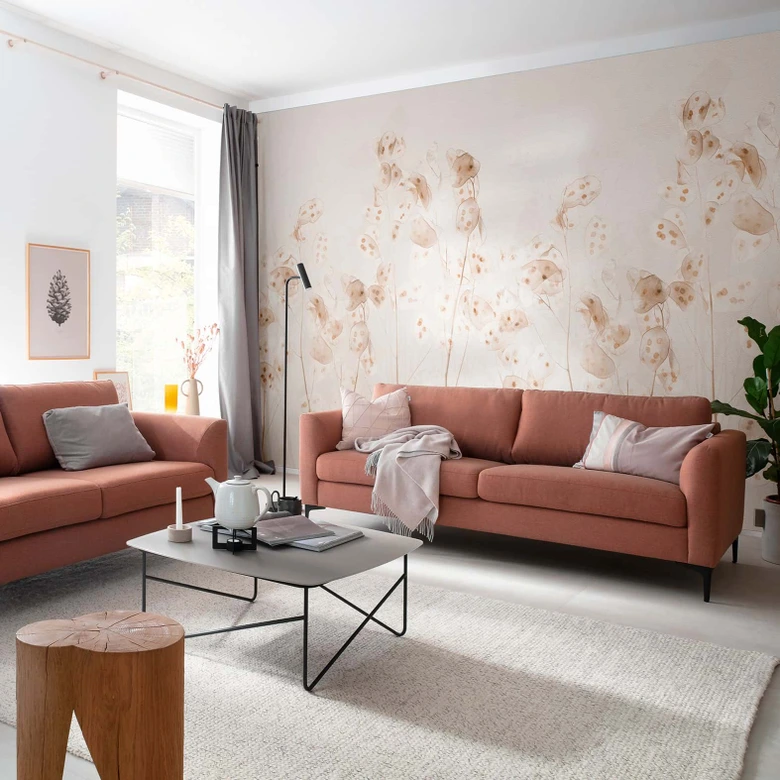 Fototapete Blumen, Blätter Floral Natur, Modern in Beige 