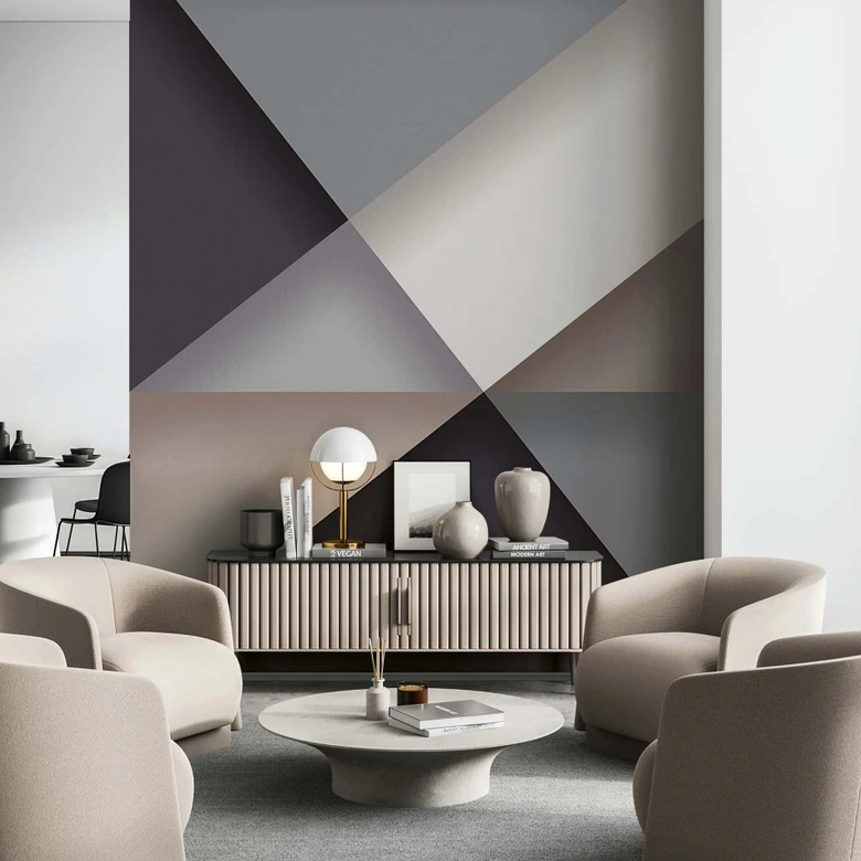 Fotomural moderno con aspecto gráfico 3D en antracita 