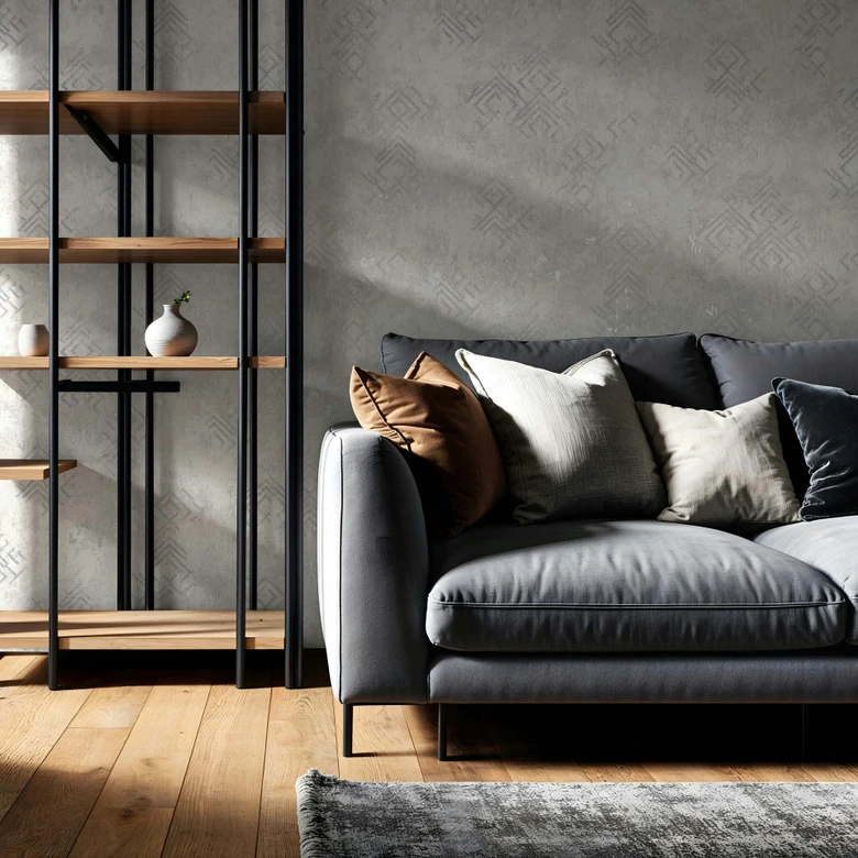 Papel pintado no tejido aspecto hormigón gráfico moderno en gris 