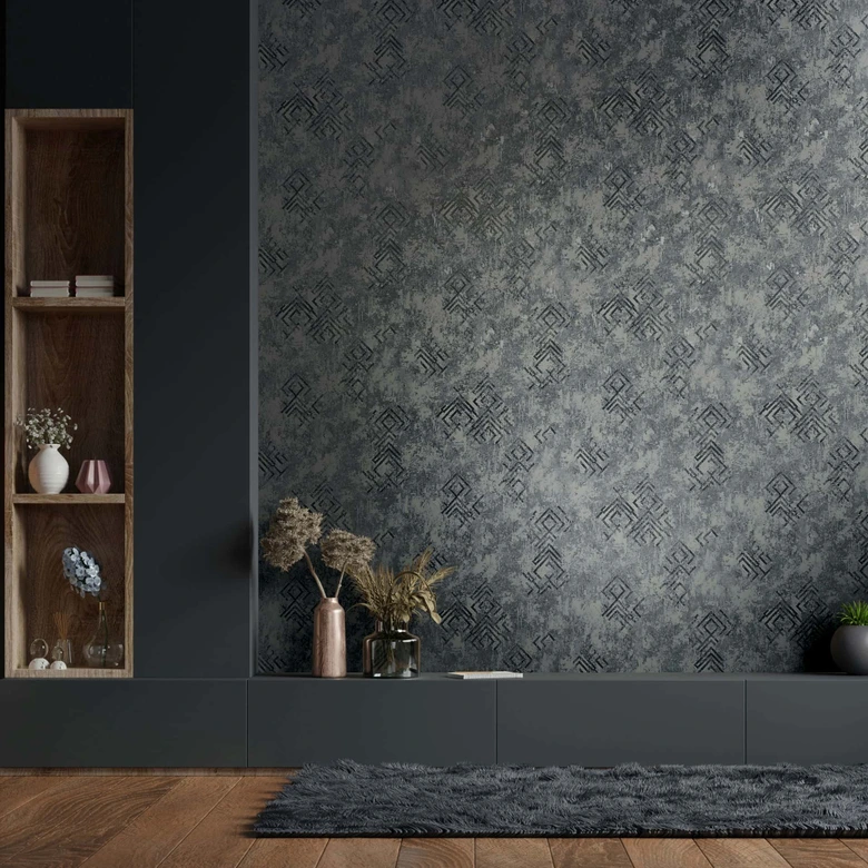 Papel pintado no tejido aspecto hormigón gráfico moderno en gris 