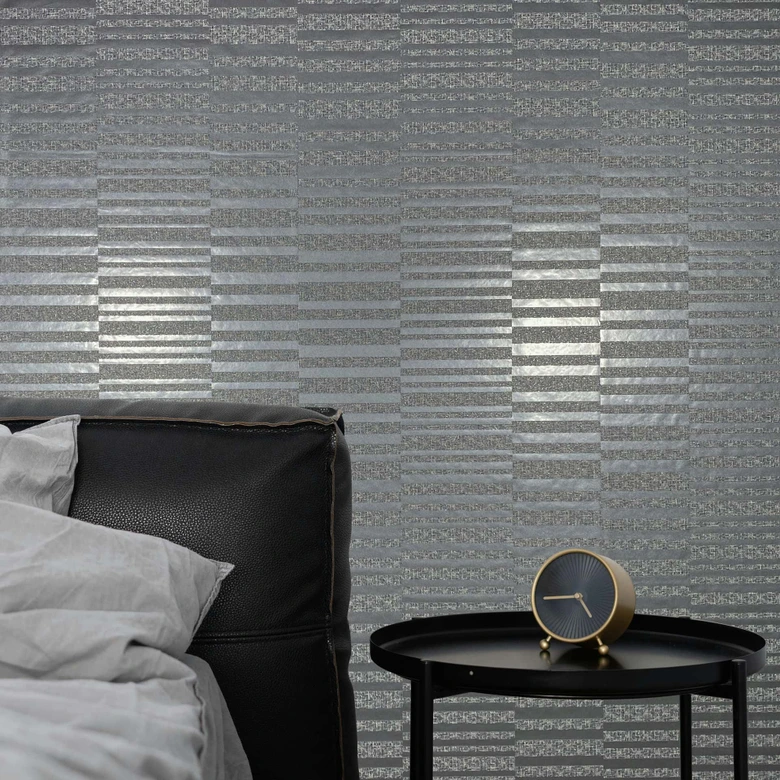 Papel pintado no tejido rayas horizontales moderno en gris 