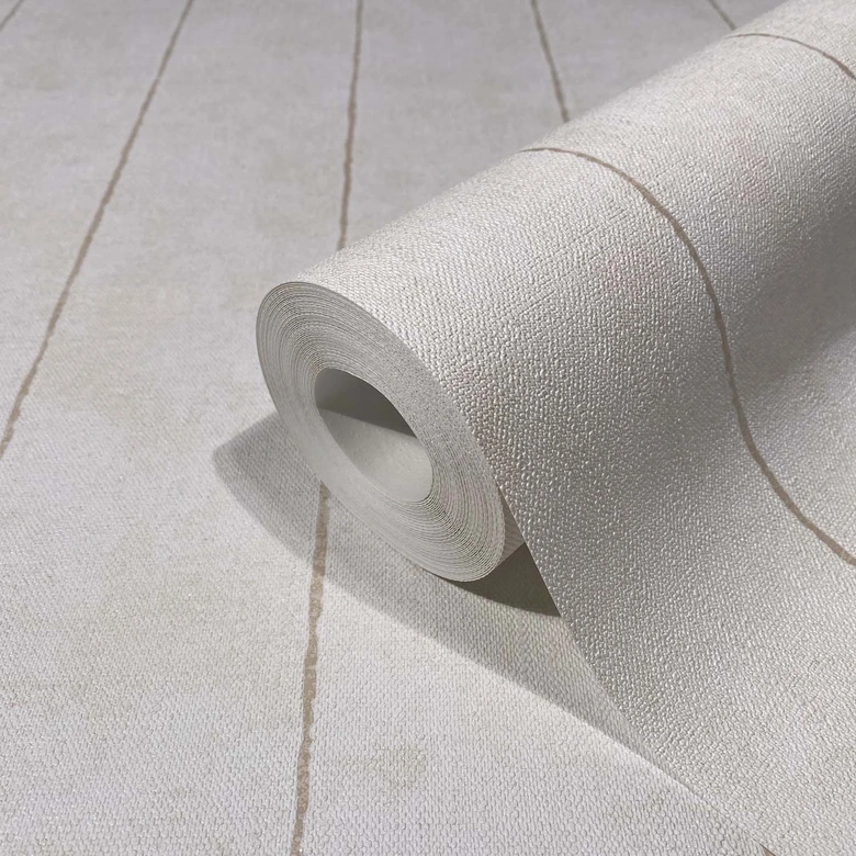 Vliestapete mit feiner Linienoptik hellbeige Streifen 
