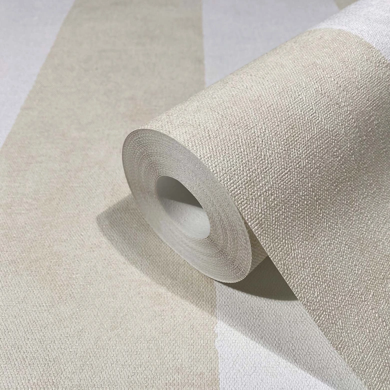 Vliestapete mit Blockstreifen weiß, beige Struktur 