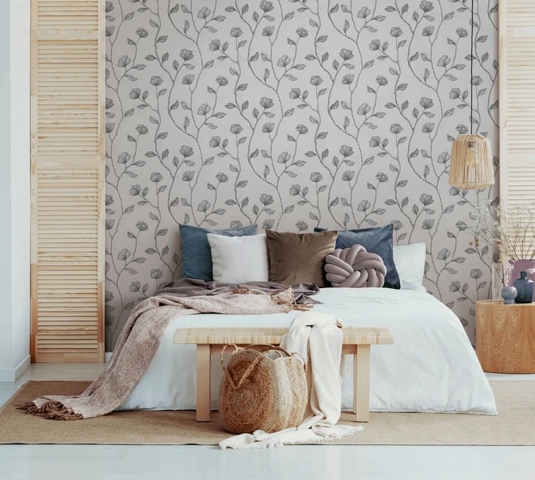Papier peint intissé gris argenté floral pour salon chambre cuisine papier peint marburg 