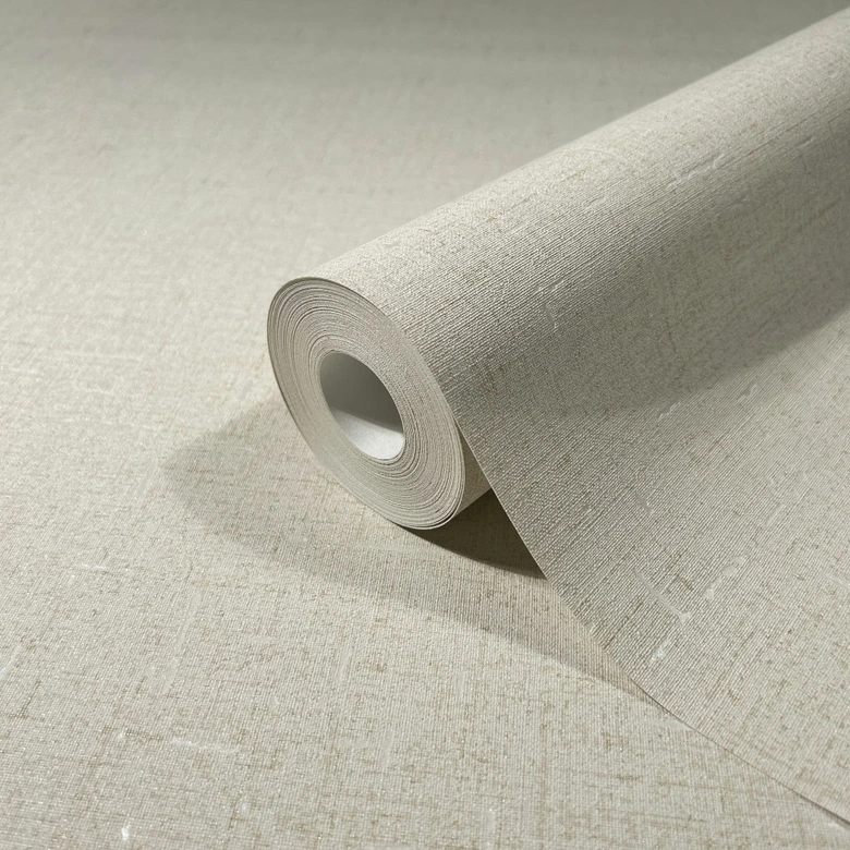 Non-woven tapet med en något glänsande beige slät struktur 