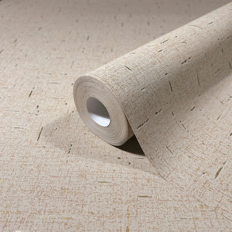 Non-woven wallpaper in a slightly shiny texture, beige plain 