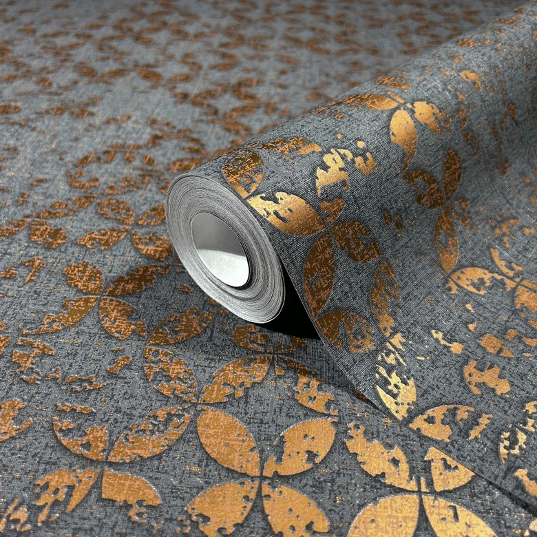 Papel pintado no tejido en estilo estrella ornamental gráfico antracita 