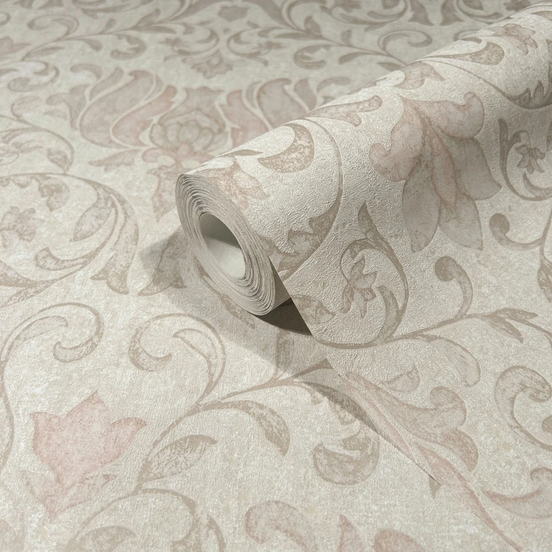 Vliestapete mit Blumen, Blätter ornamental glänzend grau Floral 