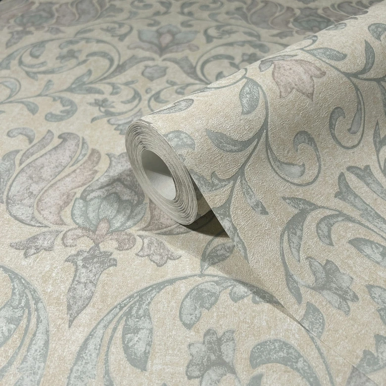 Vliestapete mit Blumen, Blätter ornamental glänzend beige Floral 
