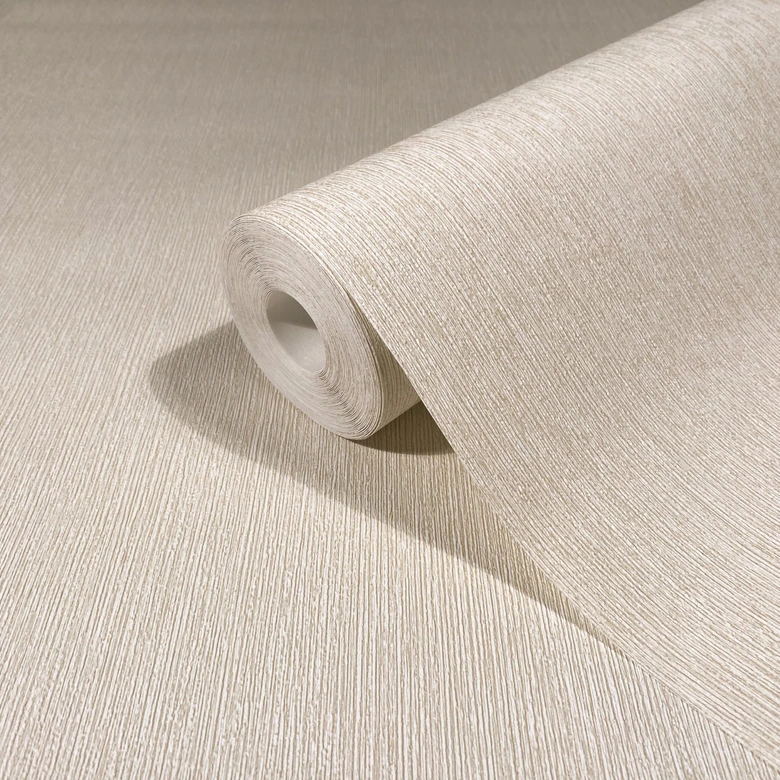 Non-woven tapet i textilutseende med strukturerad yta beige slät 