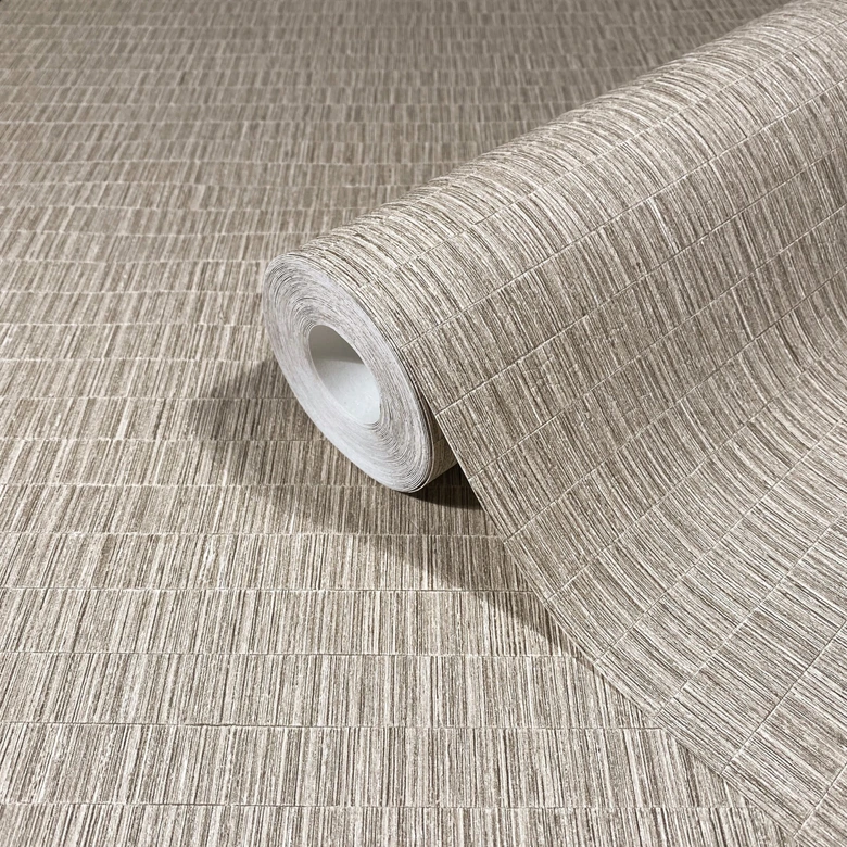 Vliestapete in strukturiertes Kachelmotiv beige, braun Textiloptik 