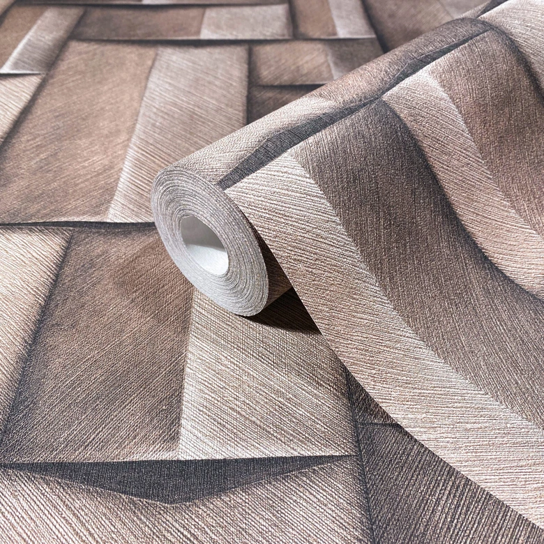 Vliestapete mit Holzmotiv geometrisch grau, braun 3D-Optik 