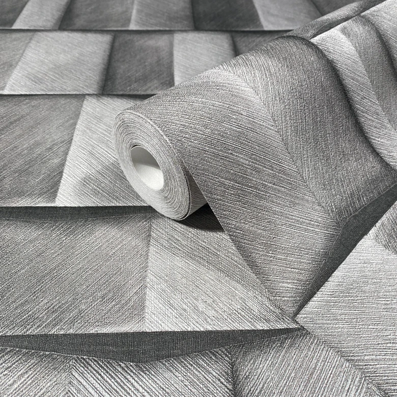 Papel pintado no tejido con motivo de madera gris geométrico aspecto 3D 