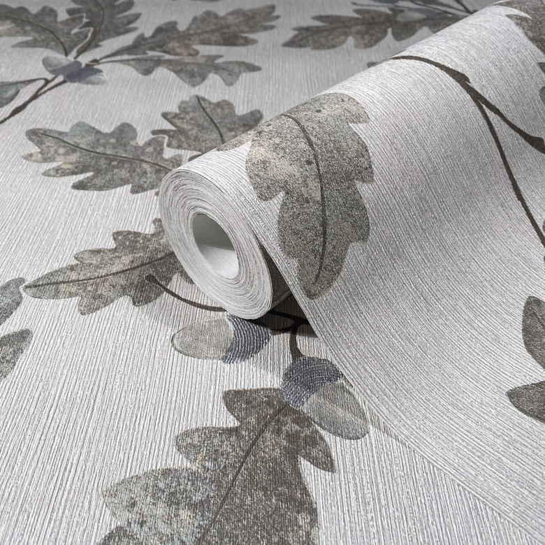 Vliestapete mit Blattmotiv mit Kastanien grau Floral 