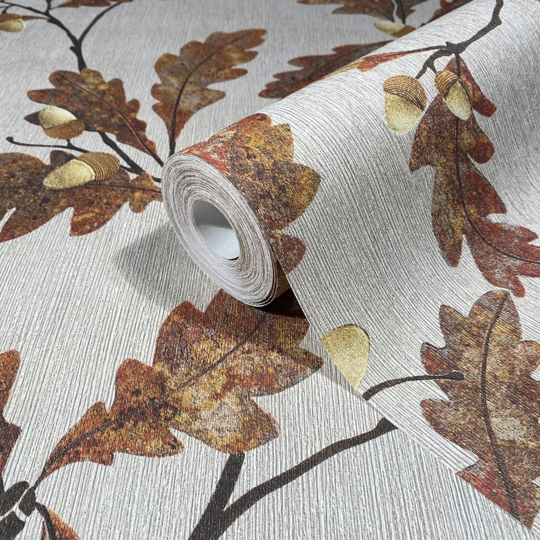 Vliestapete mit Blattmotiv mit Kastanien grau, braun Floral 