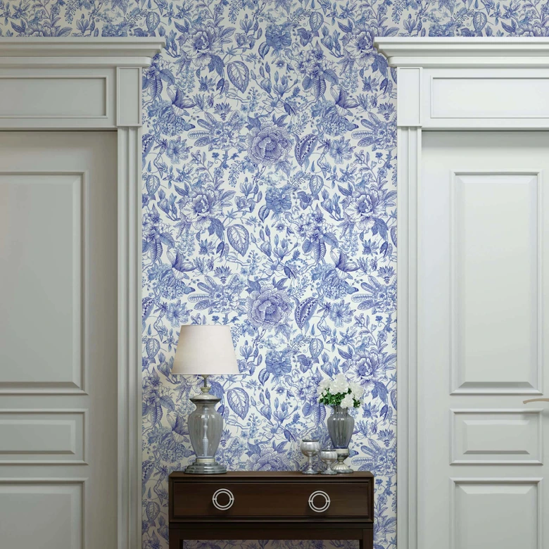 Icke-vävd tapet blommor, blad blommig natur matt i vitt  