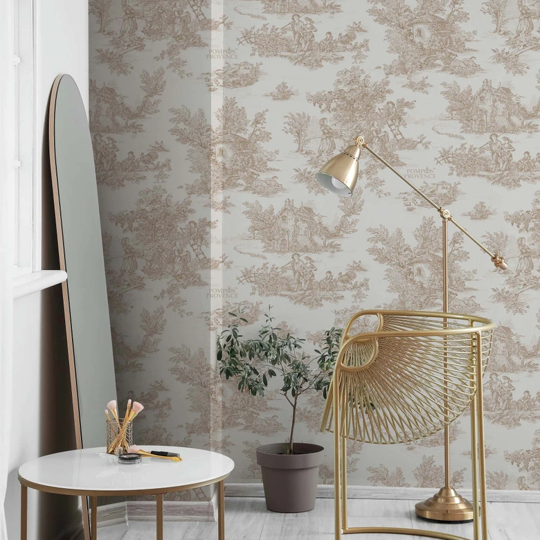 Papier peint intissé paysage, personnes graphique classique mat dans beige  