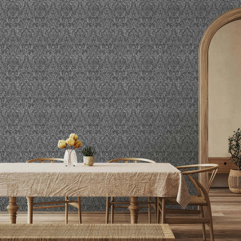 Icke-vävd tapet Ornamental Ornamental Classic matt i antracit  