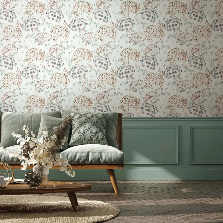 Tapeta z włókniny kwiaty, liście kwiatowa natura matowa w kolorze szarym  