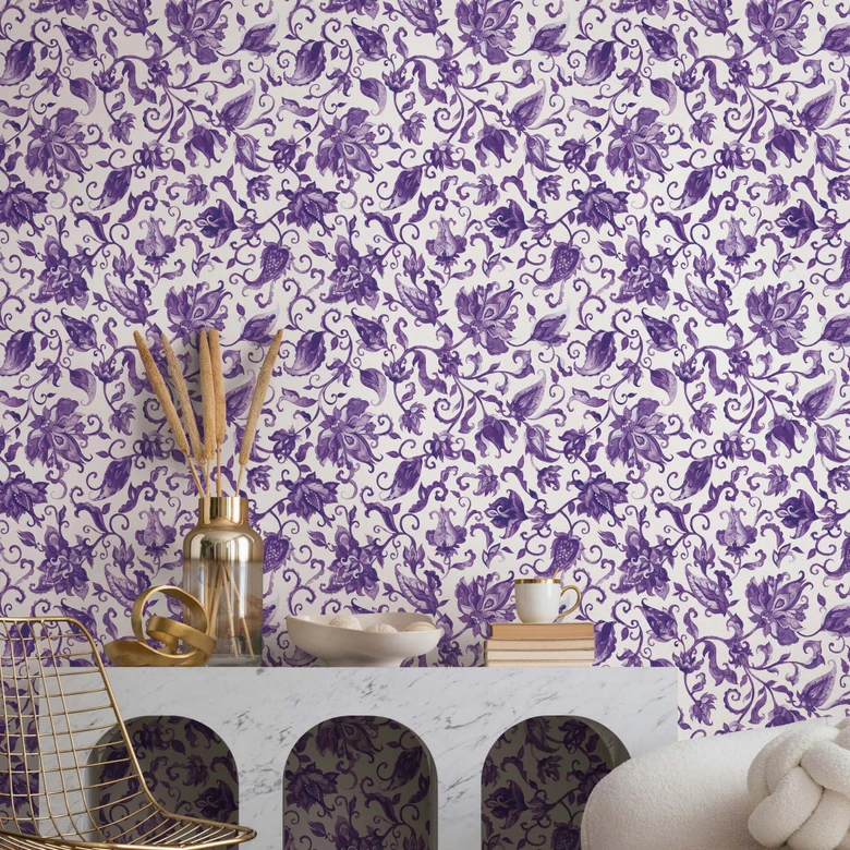 Non-woven wallpaper leaves, tendrils floral nature matt in gray  